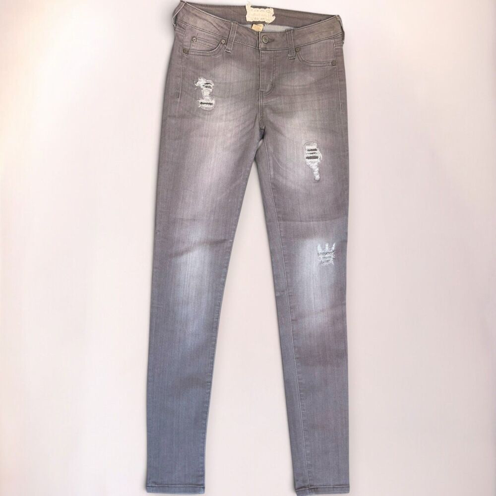 Altar'd State Women's Distressed Gray Jeans Size 27/5 Slim Straight Low Rise Y2K